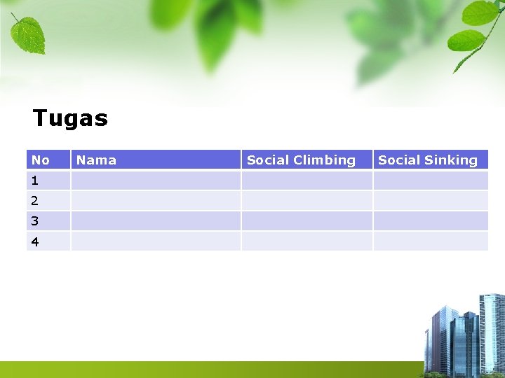 Tugas No 1 2 3 4 Nama Social Climbing Social Sinking Tugas No 1 2 3 4 Nama Social Climbing Social Sinking
