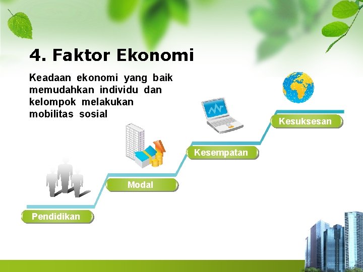 4. Faktor Ekonomi Keadaan ekonomi yang baik memudahkan individu dan kelompok melakukan mobilitas sosial 4. Faktor Ekonomi Keadaan ekonomi yang baik memudahkan individu dan kelompok melakukan mobilitas sosial