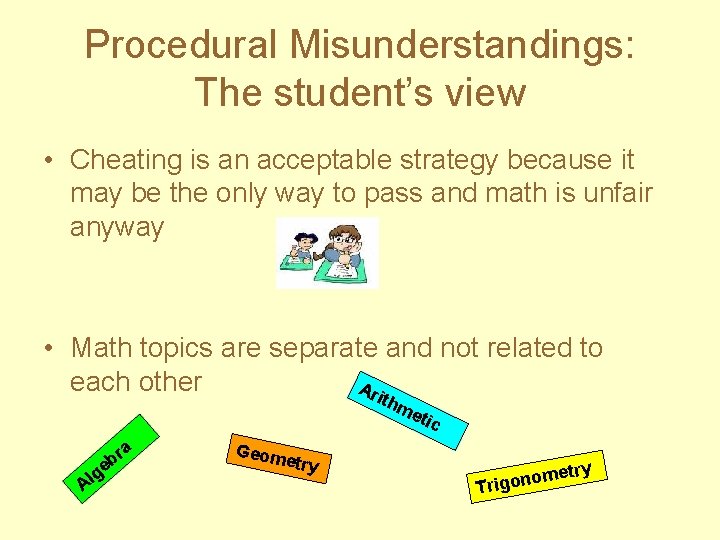 Procedural Misunderstandings: The student’s view • Cheating is an acceptable strategy because it may