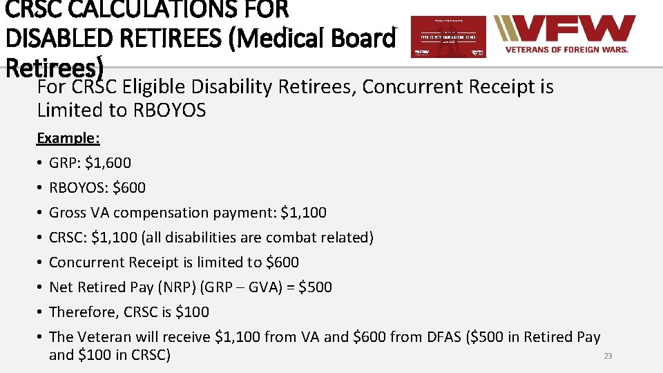 CRSC CALCULATIONS FOR DISABLED RETIREES (Medical Board Retirees) For CRSC Eligible Disability Retirees, Concurrent