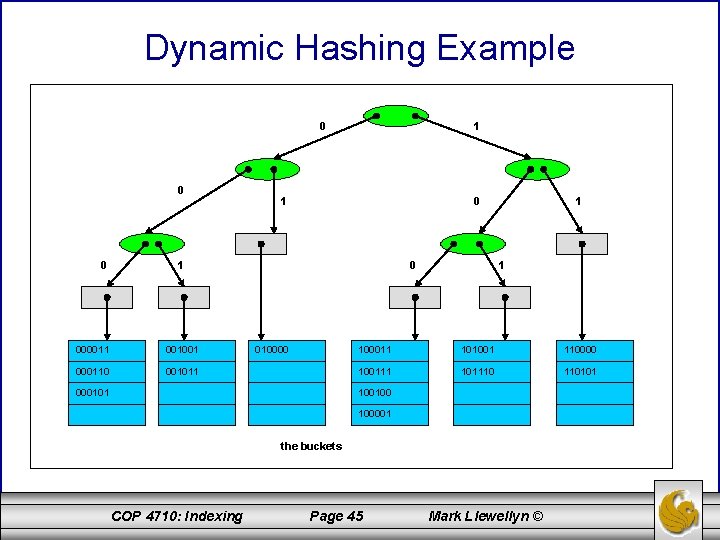 Dynamic Hashing Example 0 0 0 1 1 000011 001001 000110 001011 0 010000