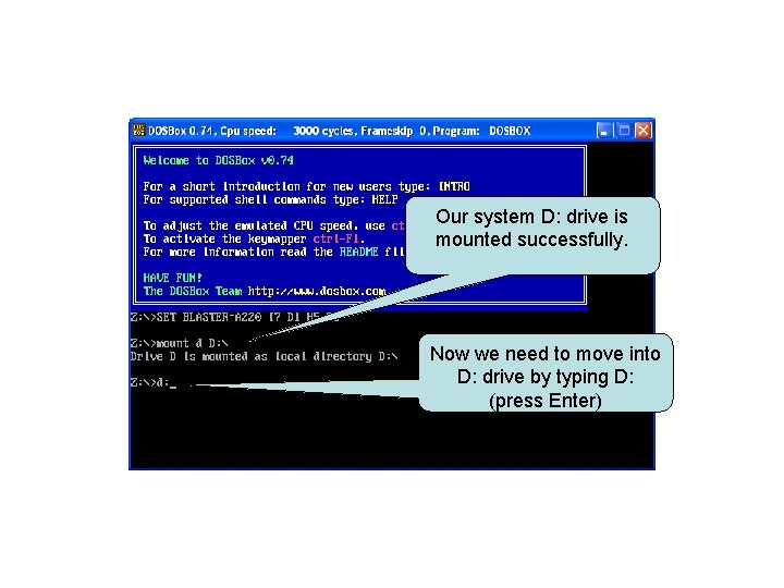 Our system D: drive is mounted successfully. Now we need to move into D:
