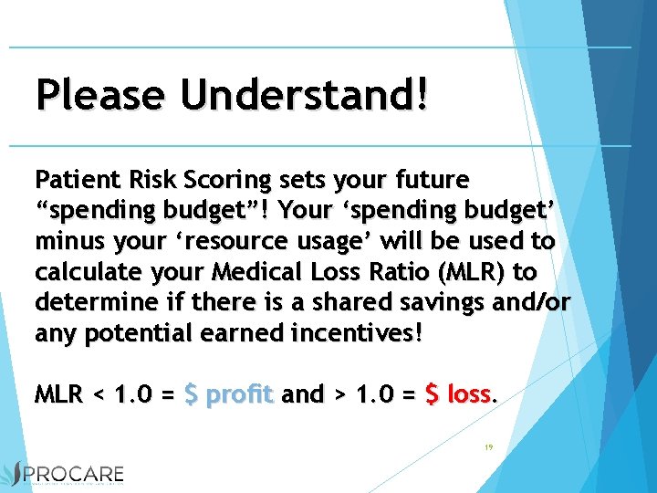 Please Understand! Patient Risk Scoring sets your future “spending budget”! Your ‘spending budget’ minus