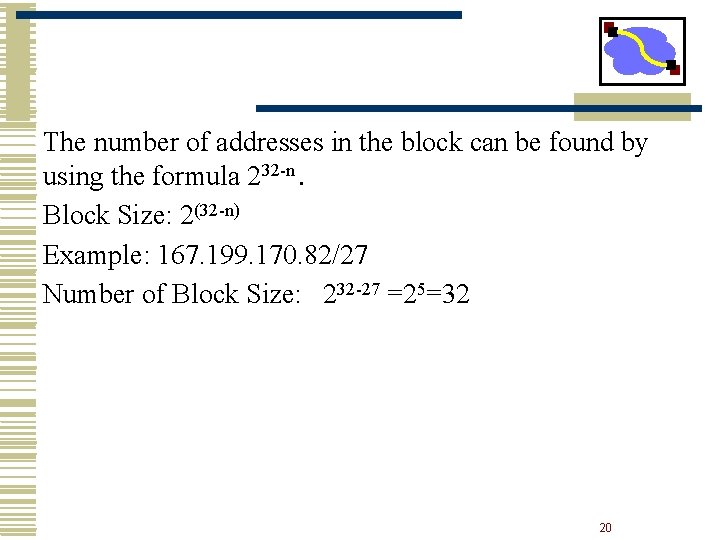 The number of addresses in the block can be found by using the formula