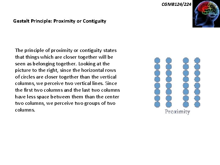 CGMB 124/224 Gestalt Principle: Proximity or Contiguity The principle of proximity or contiguity states