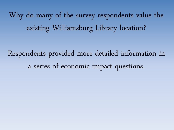 Why do many of the survey respondents value the existing Williamsburg Library location? Respondents