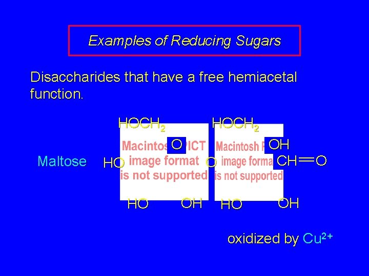 Examples of Reducing Sugars Disaccharides that have a free hemiacetal function. HOCH 2 O