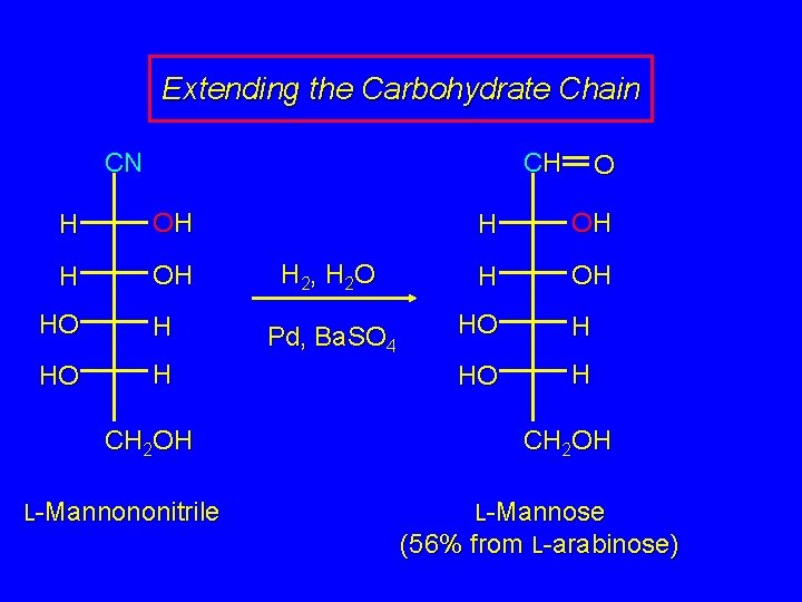 Extending the Carbohydrate Chain CN CH H OH HO H CH 2 OH L-Mannononitrile