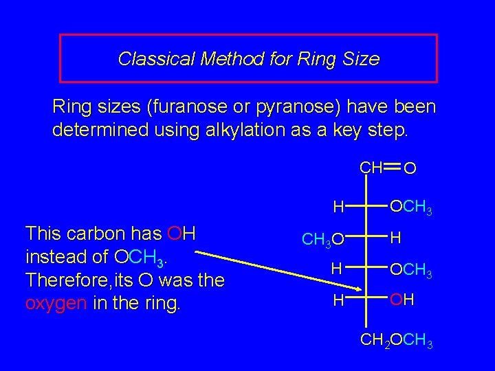 Classical Method for Ring Size Ring sizes (furanose or pyranose) have been determined using