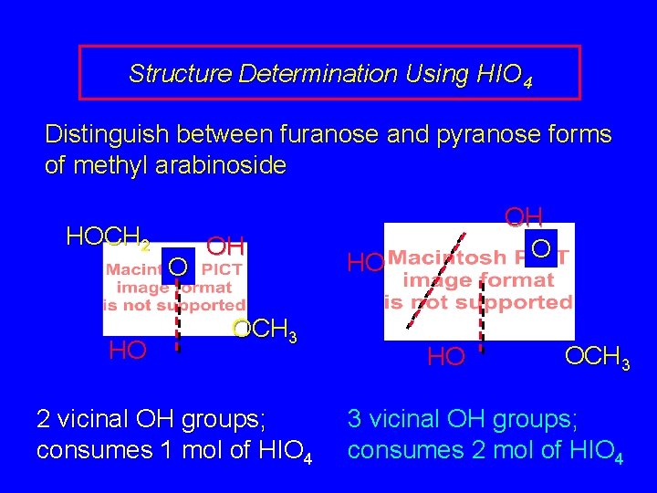 Structure Determination Using HIO 4 Distinguish between furanose and pyranose forms of methyl arabinoside