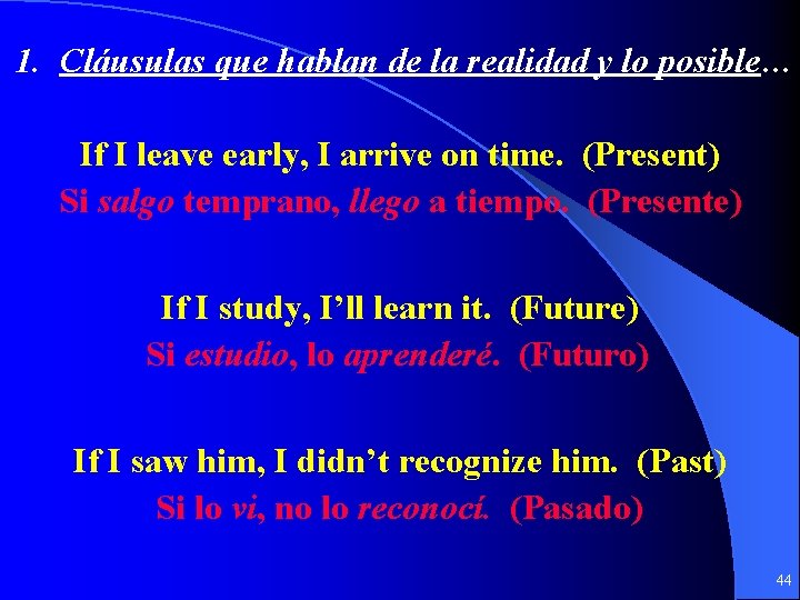 1. Cláusulas que hablan de la realidad y lo posible… If I leave early,