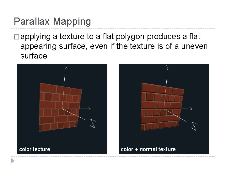 Parallax Mapping � applying a texture to a flat polygon produces a flat appearing