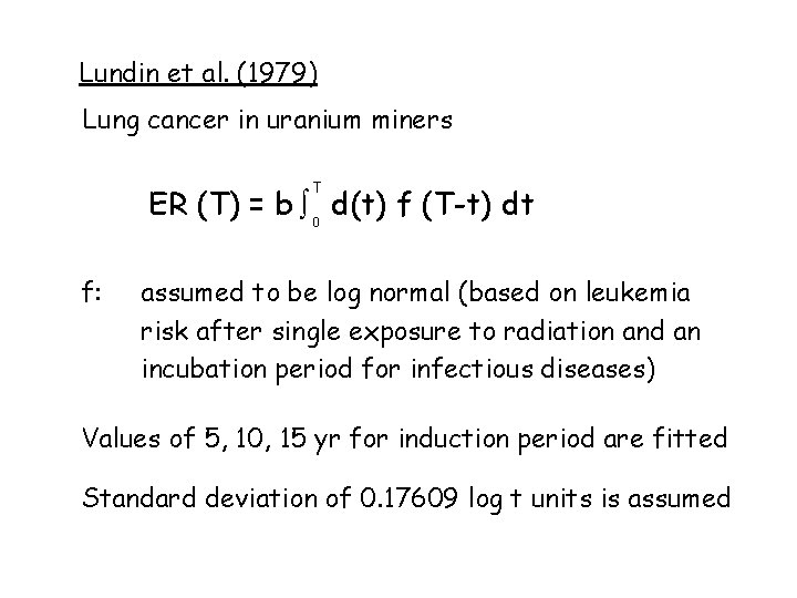 Lundin et al. (1979) Lung cancer in uranium miners T ER (T) = b
