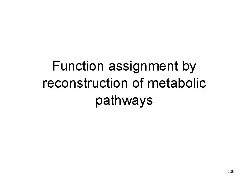 Function assignment by reconstruction of metabolic pathways 120 