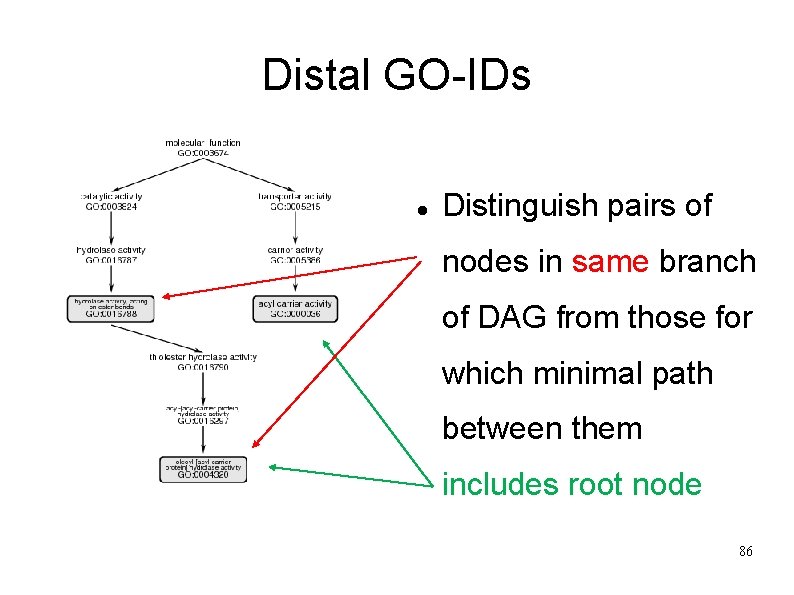 Distal GO-IDs Distinguish pairs of nodes in same branch of DAG from those for