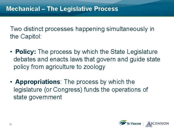 Mechanical – The Legislative Process Two distinct processes happening simultaneously in the Capitol: •