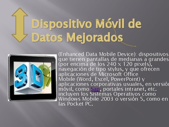 Dispositivo Móvil de Datos Mejorados (Enhanced Data Mobile Device): dispositivos que tienen pantallas de