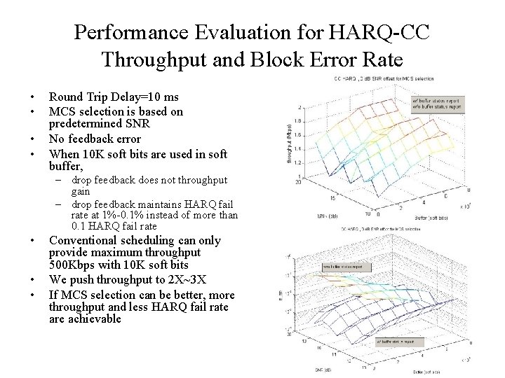 Performance Evaluation for HARQ-CC Throughput and Block Error Rate • • Round Trip Delay=10