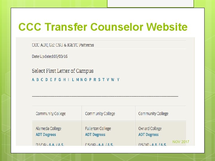 CCC Transfer Counselor Website NOV 2017 