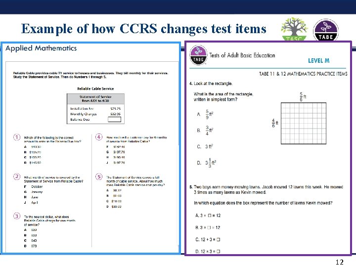 Example of how CCRS changes test items 12 