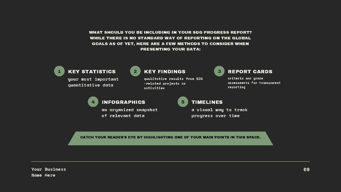 WHAT SHOULD YOU BE INCLUDING IN YOUR SDG PROGRESS REPORT? WHILE THERE IS NO