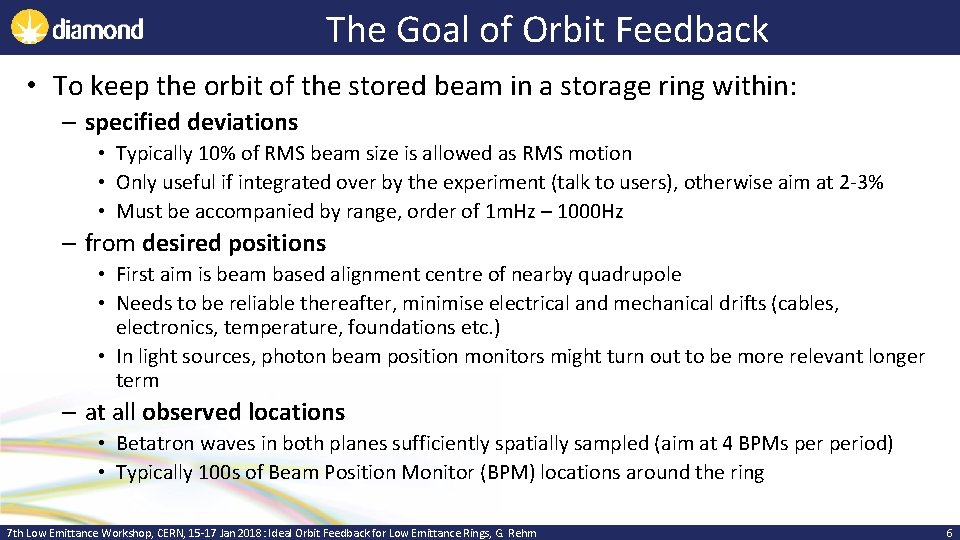 The Goal of Orbit Feedback • To keep the orbit of the stored beam