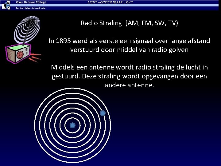 LICHT – ONZICHTBAAR LICHT Radio Straling (AM, FM, SW, TV) In 1895 werd als