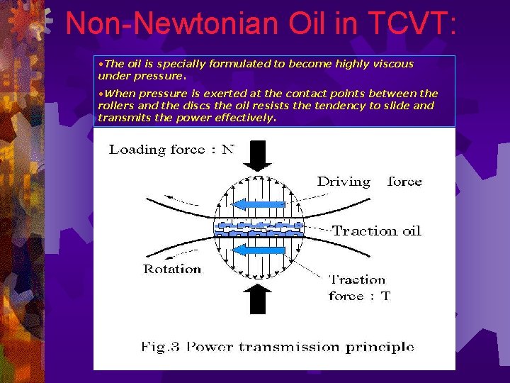 Non-Newtonian Oil in TCVT: • The oil is specially formulated to become highly viscous