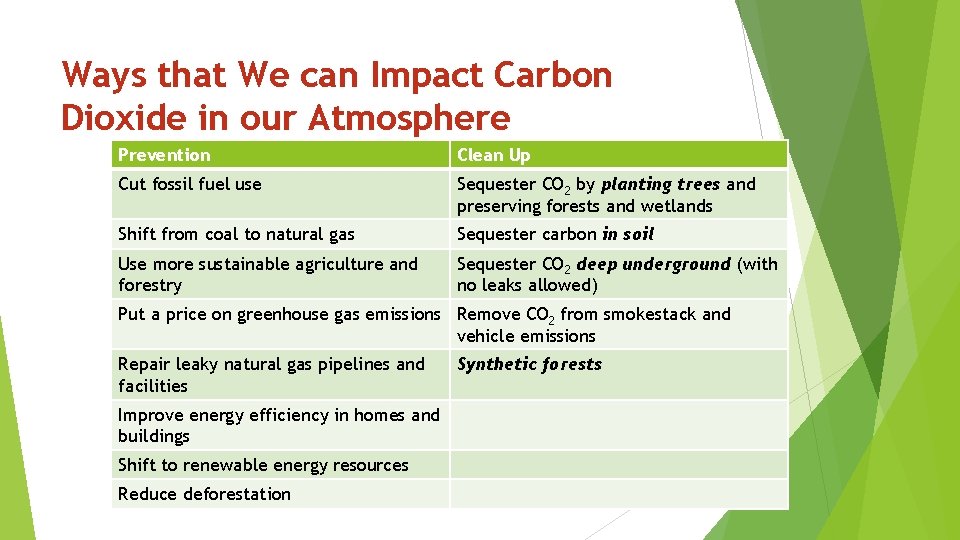 Ways that We can Impact Carbon Dioxide in our Atmosphere Prevention Clean Up Cut
