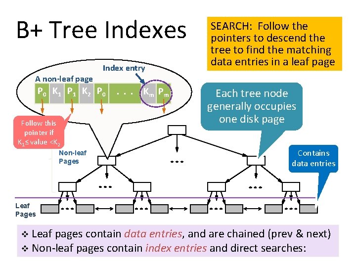 B+ Tree Indexes A non-leaf page Index entry P 0 K 1 P 1