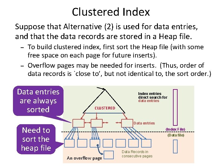 Clustered Index Suppose that Alternative (2) is used for data entries, and that the