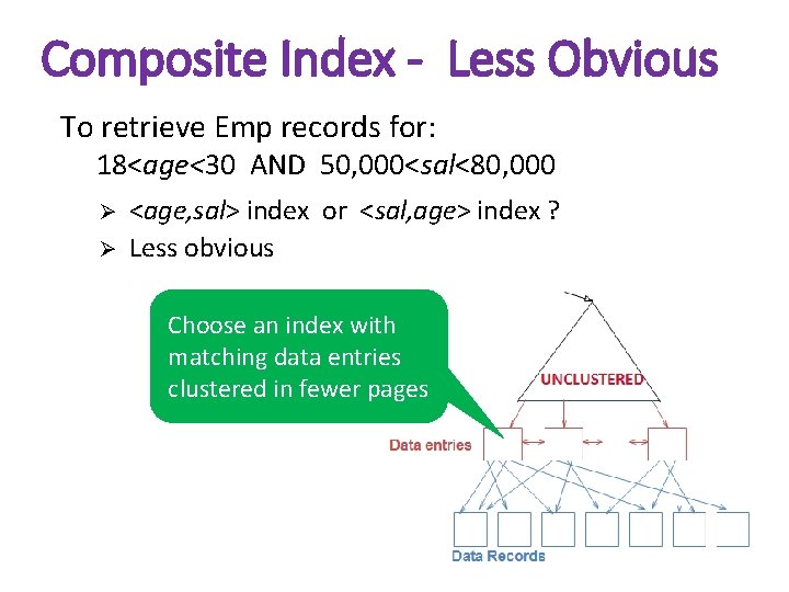 Composite Index - Less Obvious To retrieve Emp records for: 18<age<30 AND 50, 000<sal<80,