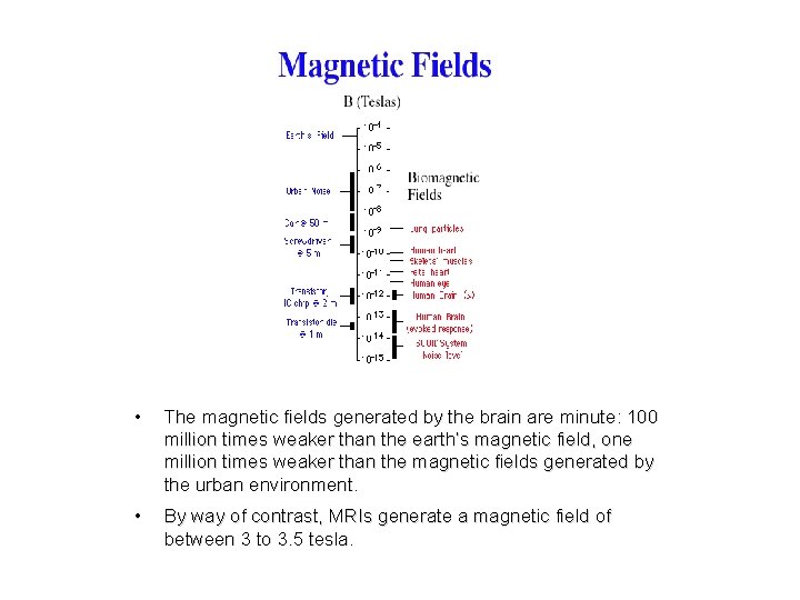  • The magnetic fields generated by the brain are minute: 100 million times