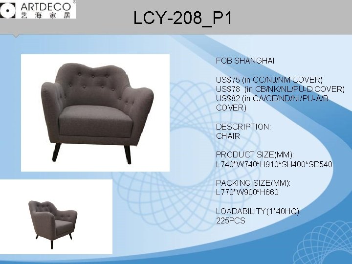 LCY-208_P 1 FOB SHANGHAI US$75 (in CC/NJ/NM COVER) US$78 (in CB/NK/NL/PU-D COVER) US$82 (in