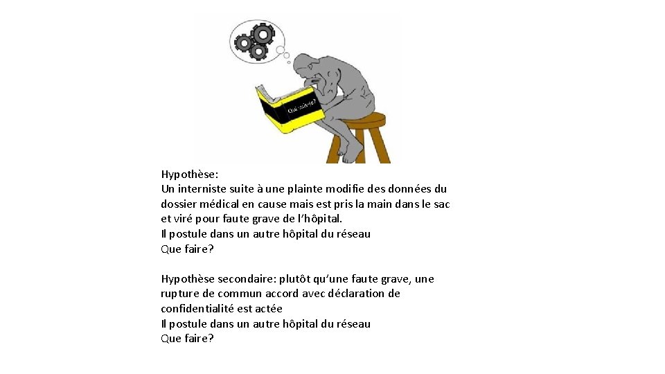 Hypothèse: Un interniste suite à une plainte modifie des données du dossier médical en