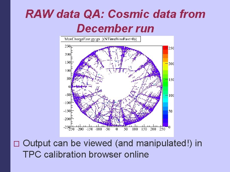 RAW data QA: Cosmic data from December run � Output can be viewed (and