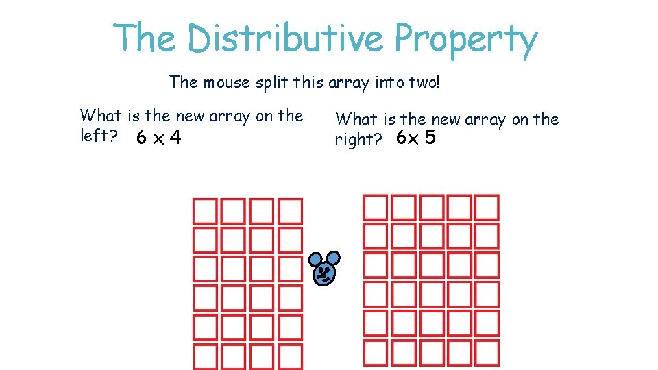 The Distributive Property The mouse split this array into two! What is the new The Distributive Property The mouse split this array into two! What is the new