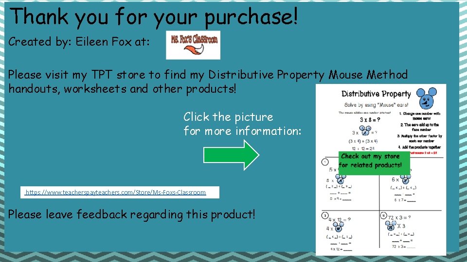 Thank you for your purchase! Created by: Eileen Fox at: Please visit my TPT Thank you for your purchase! Created by: Eileen Fox at: Please visit my TPT