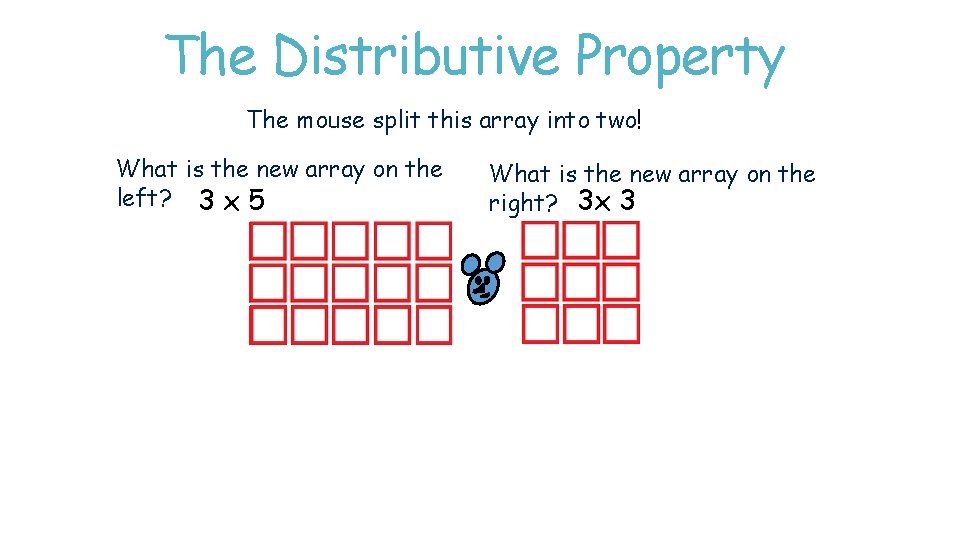 The Distributive Property The mouse split this array into two! What is the new The Distributive Property The mouse split this array into two! What is the new