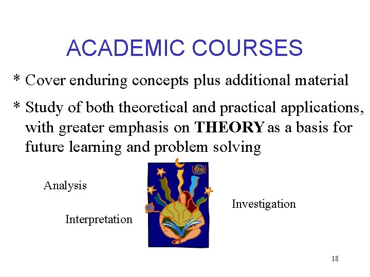ACADEMIC COURSES * Cover enduring concepts plus additional material * Study of both theoretical