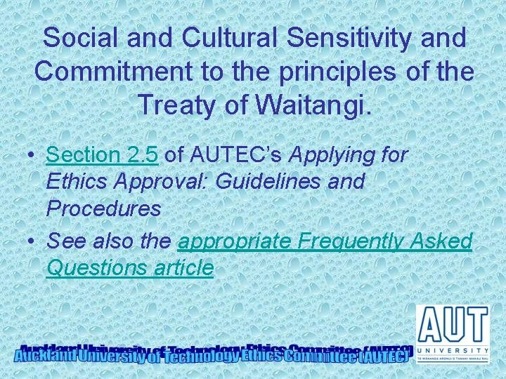 Social and Cultural Sensitivity and Commitment to the principles of the Treaty of Waitangi.