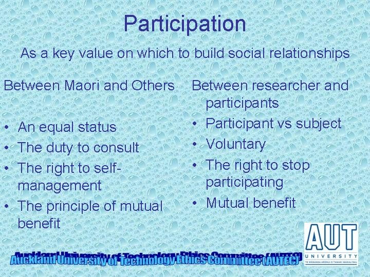 Participation As a key value on which to build social relationships Between Maori and