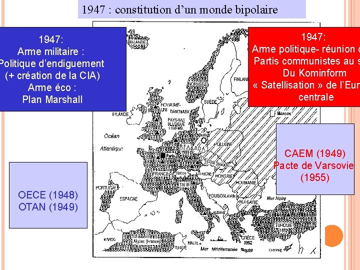 1947 : constitution d’un monde bipolaire 1947: Arme militaire : Politique d’endiguement (+ création