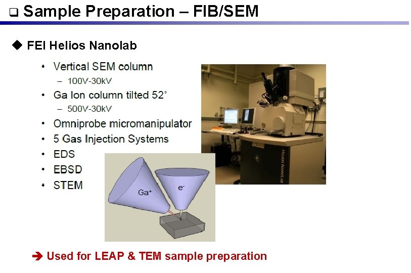  Sample Preparation – FIB/SEM u FEI Helios Nanolab Used for LEAP & TEM