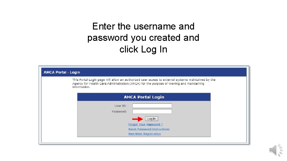 Enter the username and password you created and click Log In 