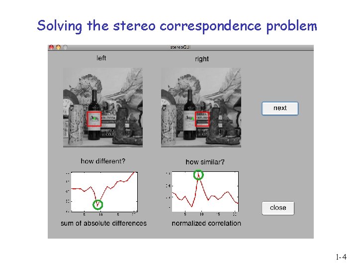 Solving the stereo correspondence problem 1 -4 