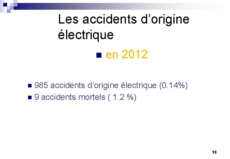 Les accidents d’origine électrique n en 2012 985 accidents d’origine électrique (0. 14%) n