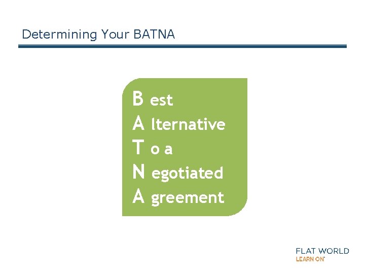 Determining Your BATNA B est A lternative Toa N egotiated A greement 