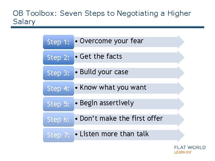 OB Toolbox: Seven Steps to Negotiating a Higher Salary Step 1: • Overcome your