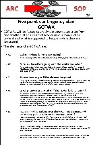 28 Five point contingency plan GOTWA • GOTWAs will be issued every time elements